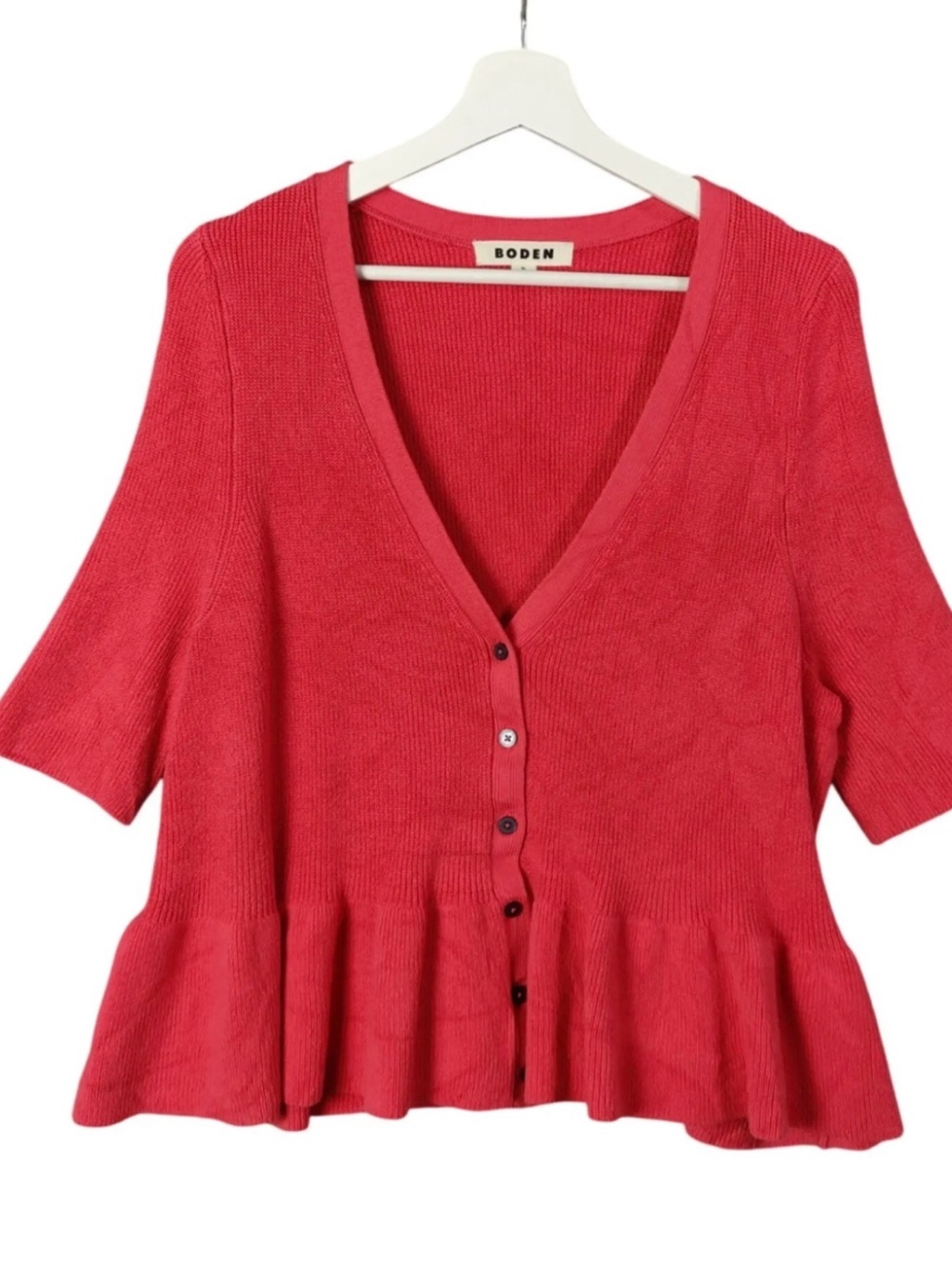 Boden Button-Front V Neck Peplum Cardigan